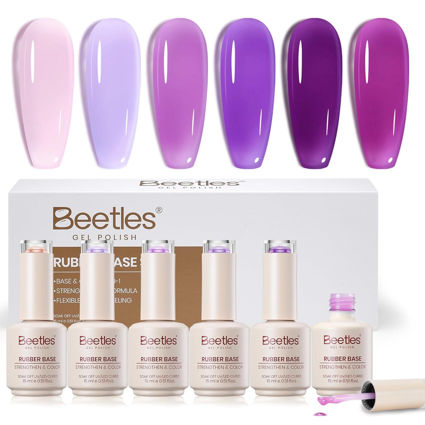 Beetles Base Color Gel Nail Polish Set - 6 Nude Shades | 5-in-1 Builder Rubber Base Coat for Strengthening Natural Nails