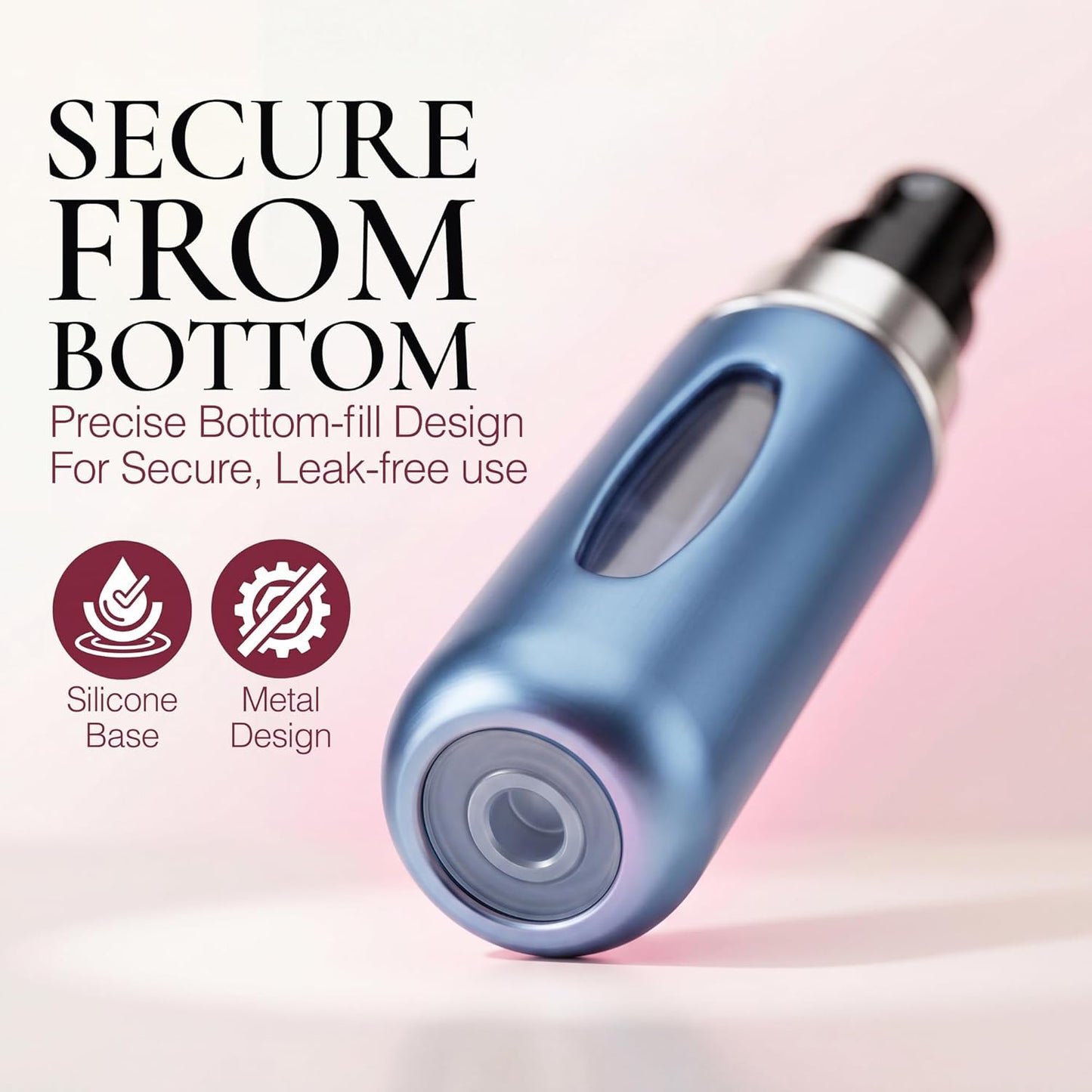 Refillable Travel Perfume Bottle - 5ml Leakproof Atomizer Sprayer | Portable Colors: Blue, Black, Pink, Silver