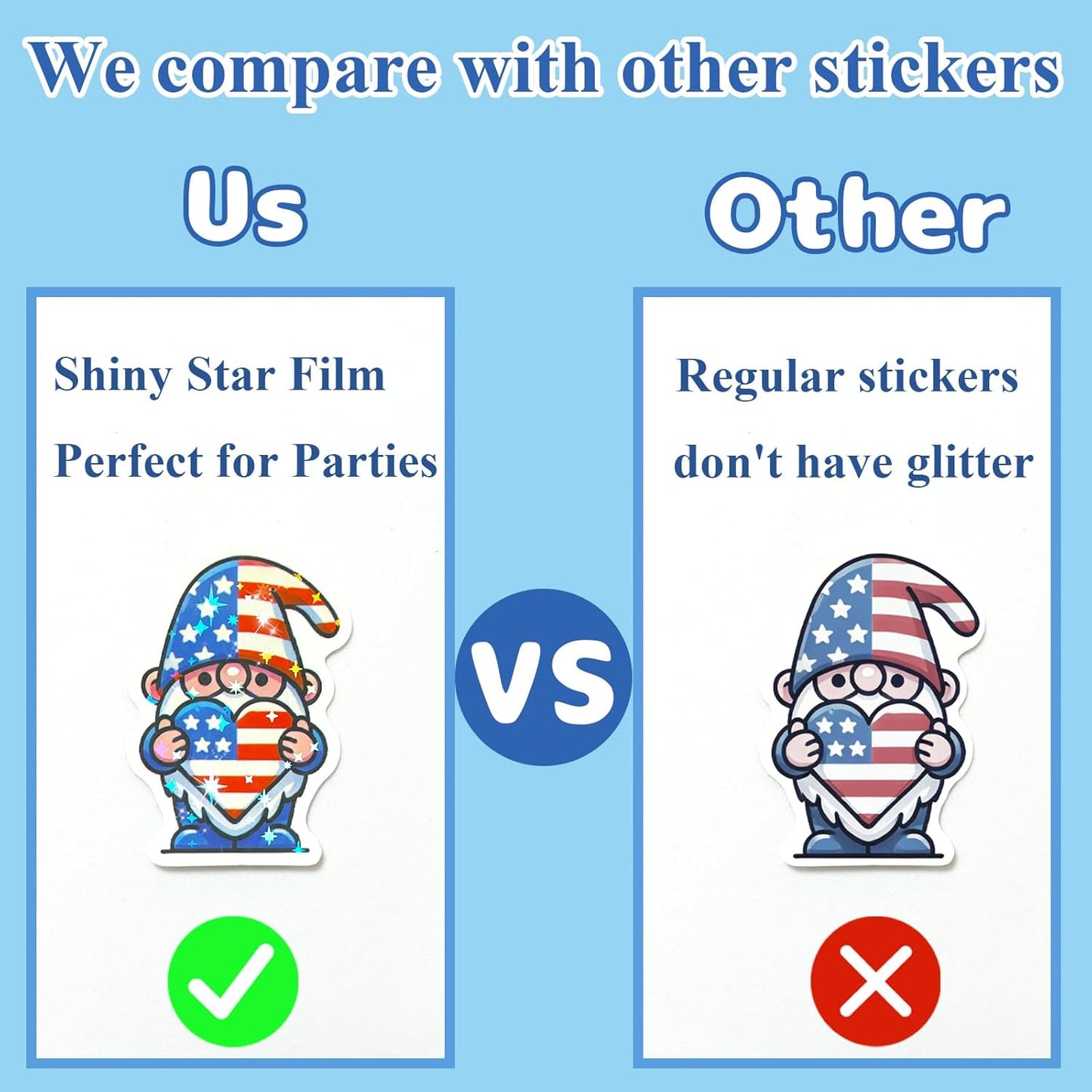 4th of July Waterproof Vinyl Glitter Stickers - Patriotic Holographic Decorations for Water Bottles, Laptops & More | 100 Pcs