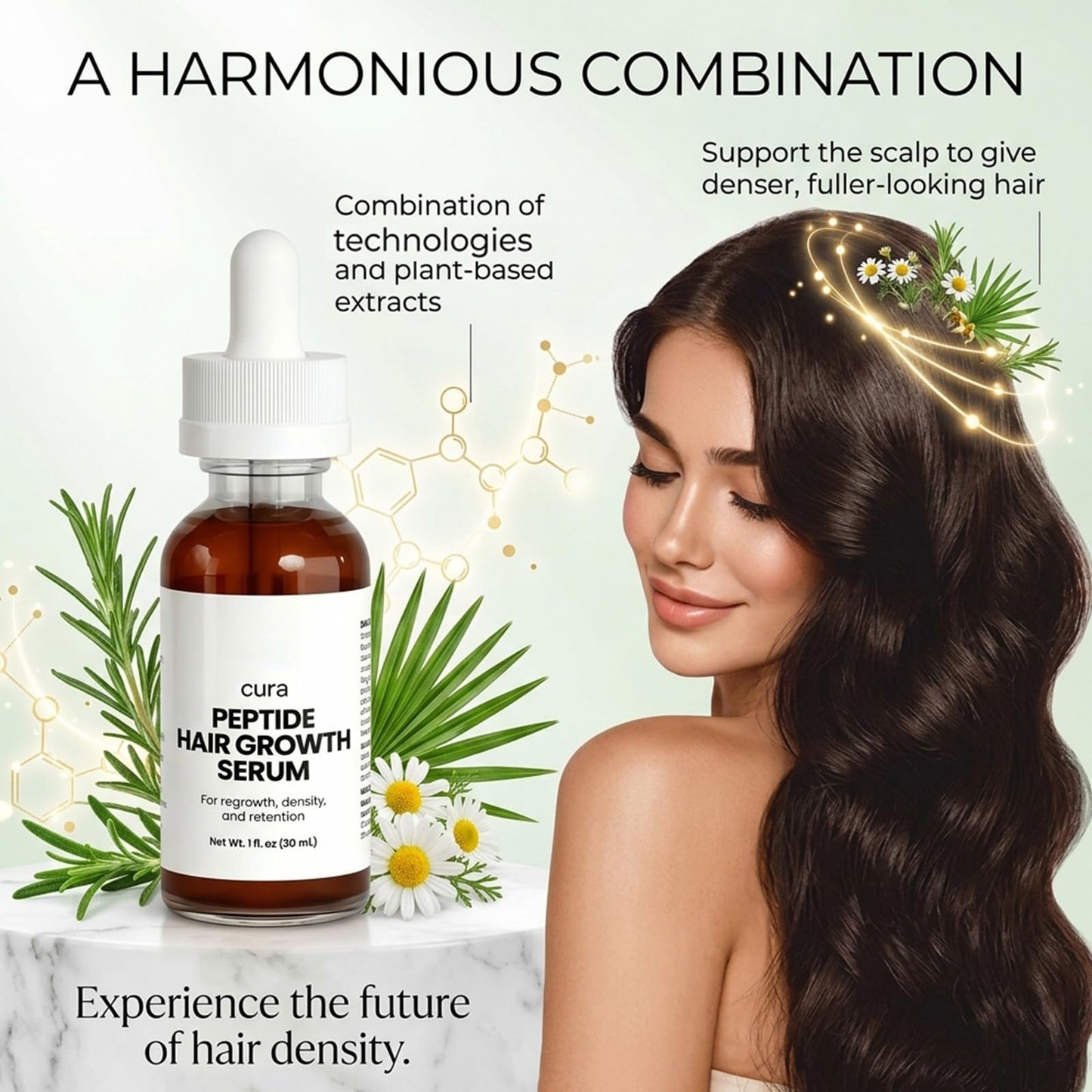 Cura Peptide Hair Growth Serum, Revitalize for Thicker Hair, Hair Growth Serum - Refreshing and Non-Greasy