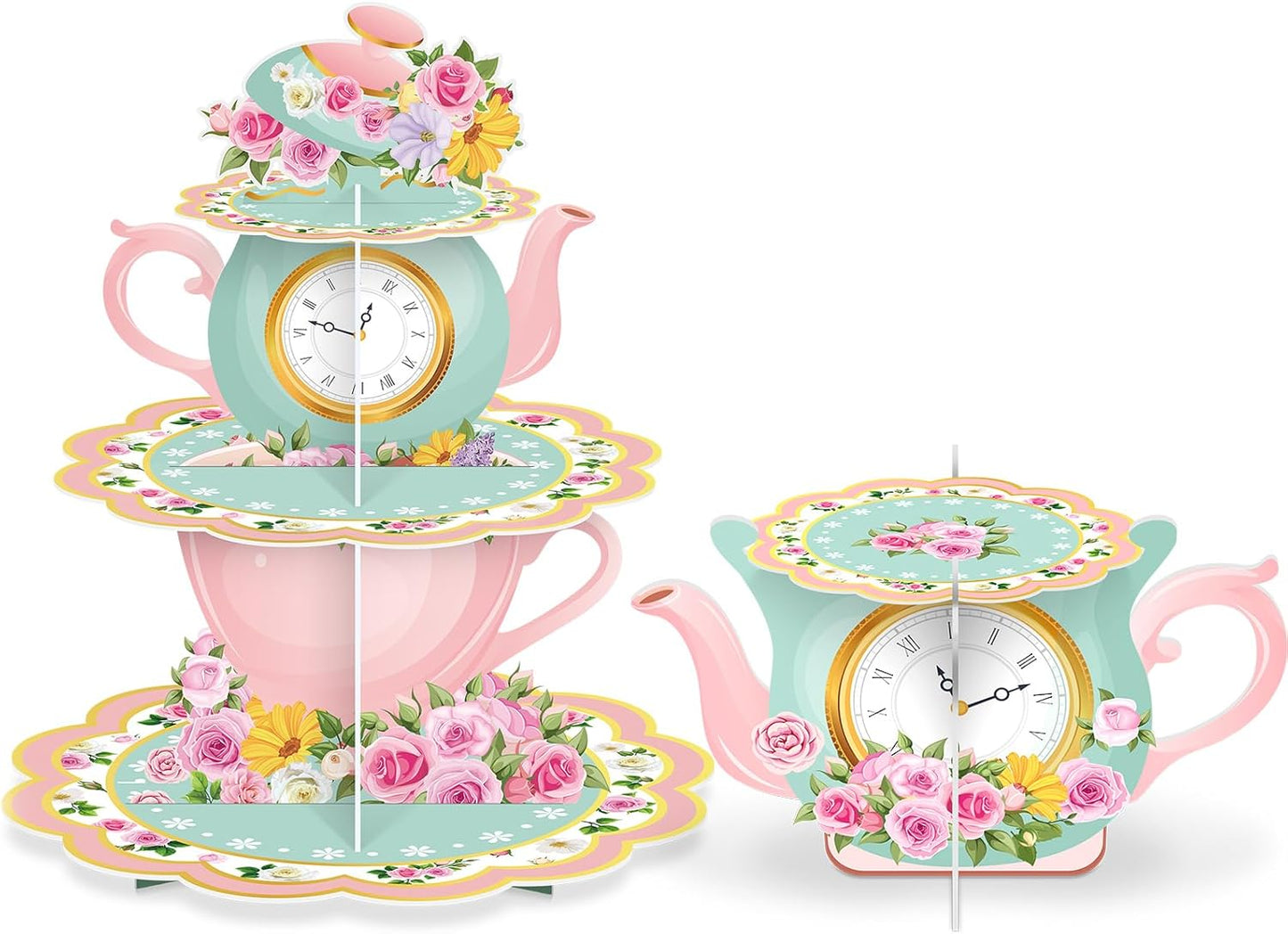 Floral Tea Cupcake Stand Set - Elegant Dessert Holder for Parties | 2 Pcs, Perfect for Birthdays & Baby Showers