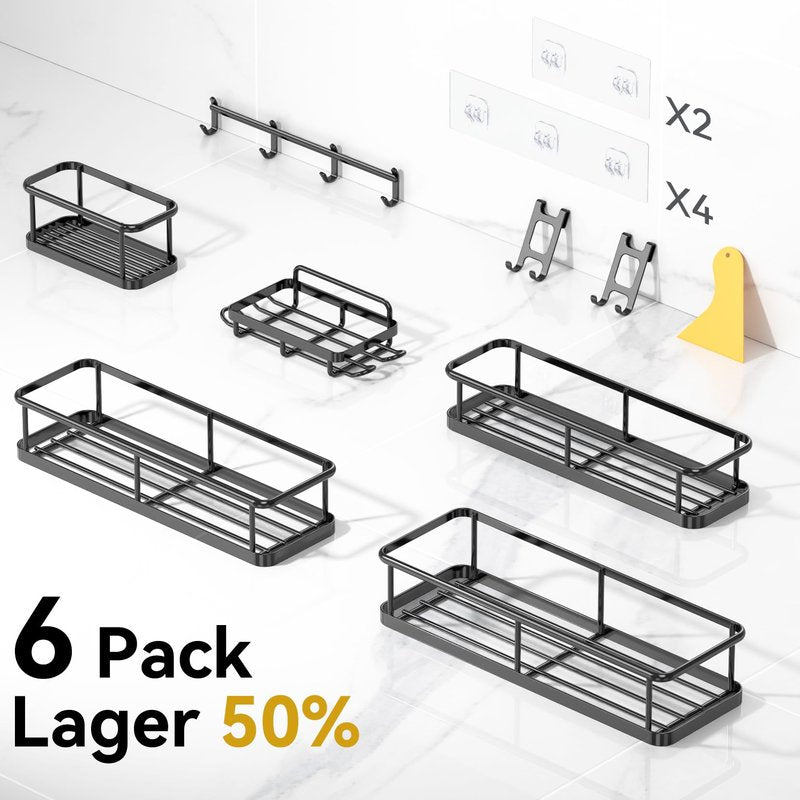 YASONIC Shower Caddy Adhesive, 100% Rustproof Shower Organizer with Soap Holder, 6 Pack Large Capacity shower Shelves for Inside Shower, No Drilling Bathroom Organizers and Storage for Home Decor