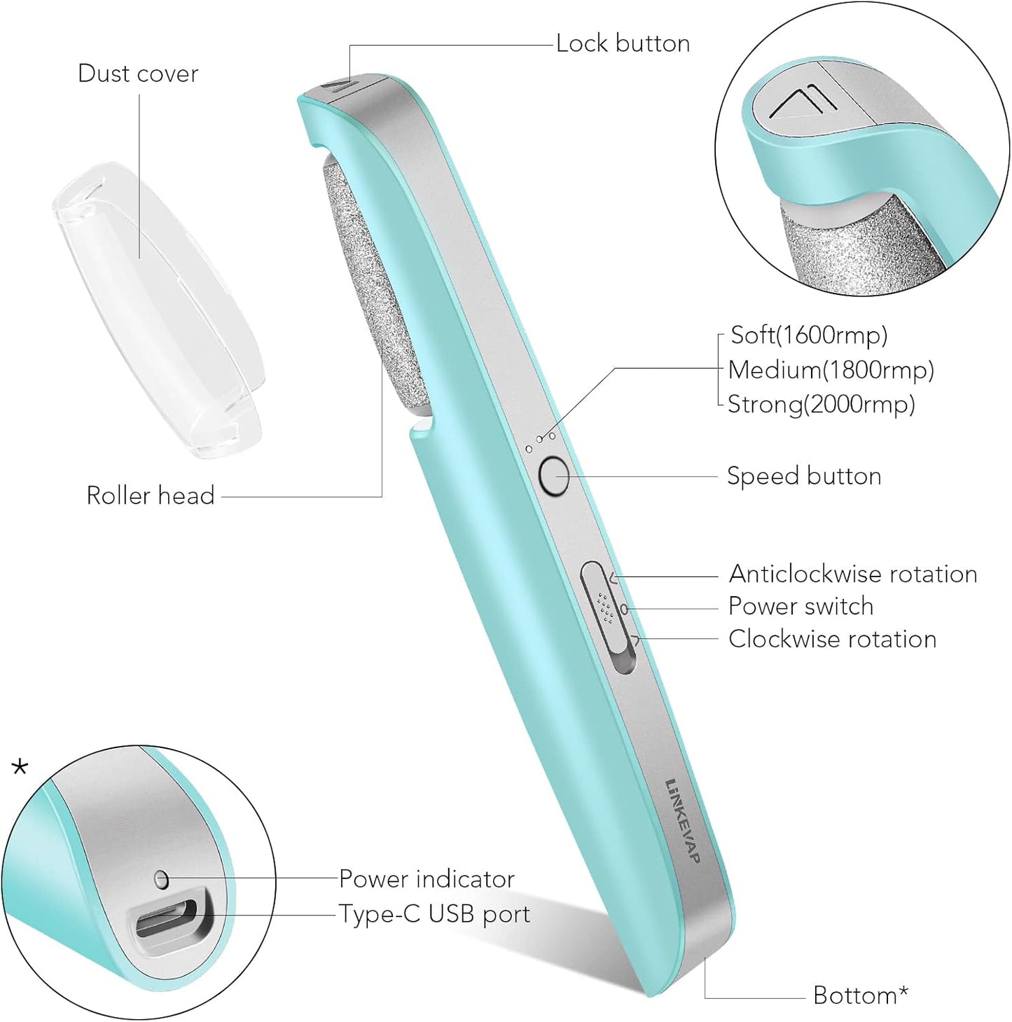 Electric Callus Remover - Professional Foot Scrubber Kit for Dry, Cracked Skin | At-Home Pedicure Spa Care (Blue)