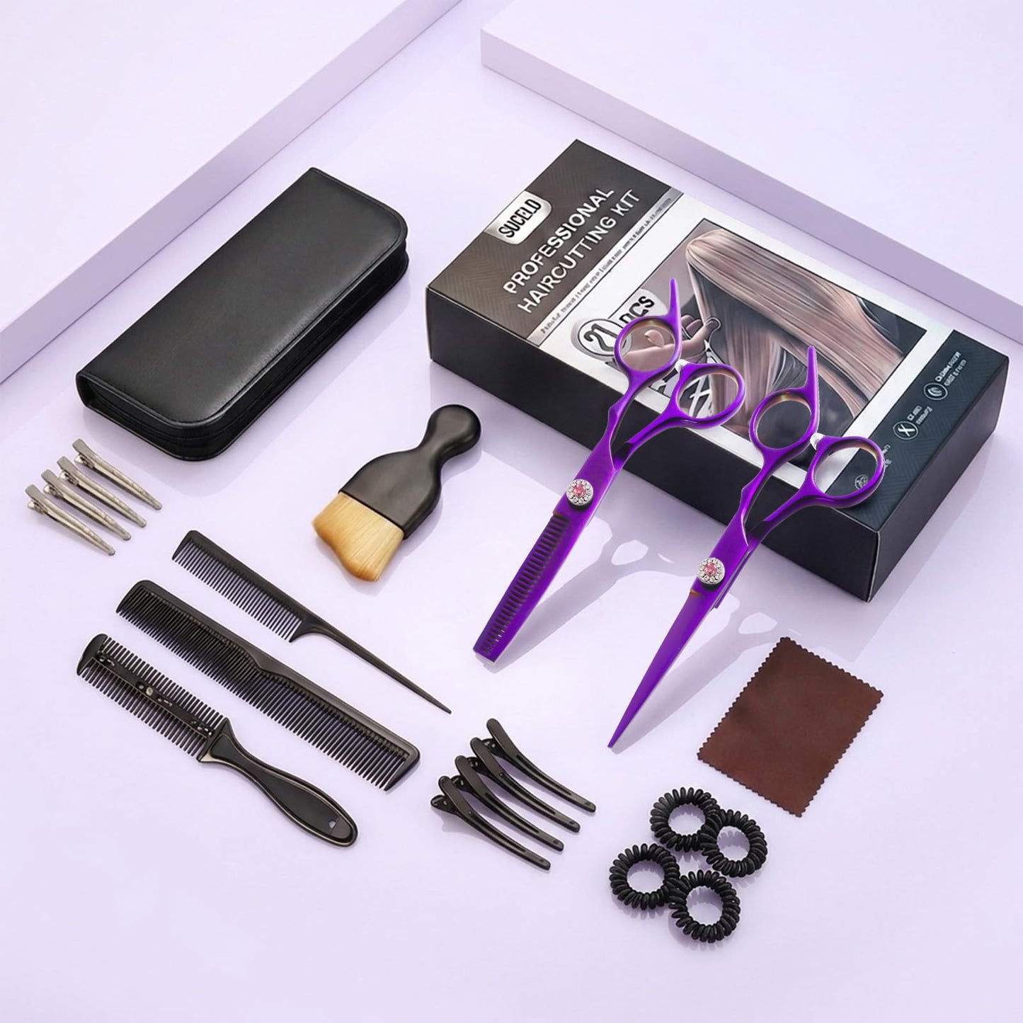 Japanese 6Cr13 Steel Hair Cutting Scissors Kit, 21-Pcs Barber Shears Set