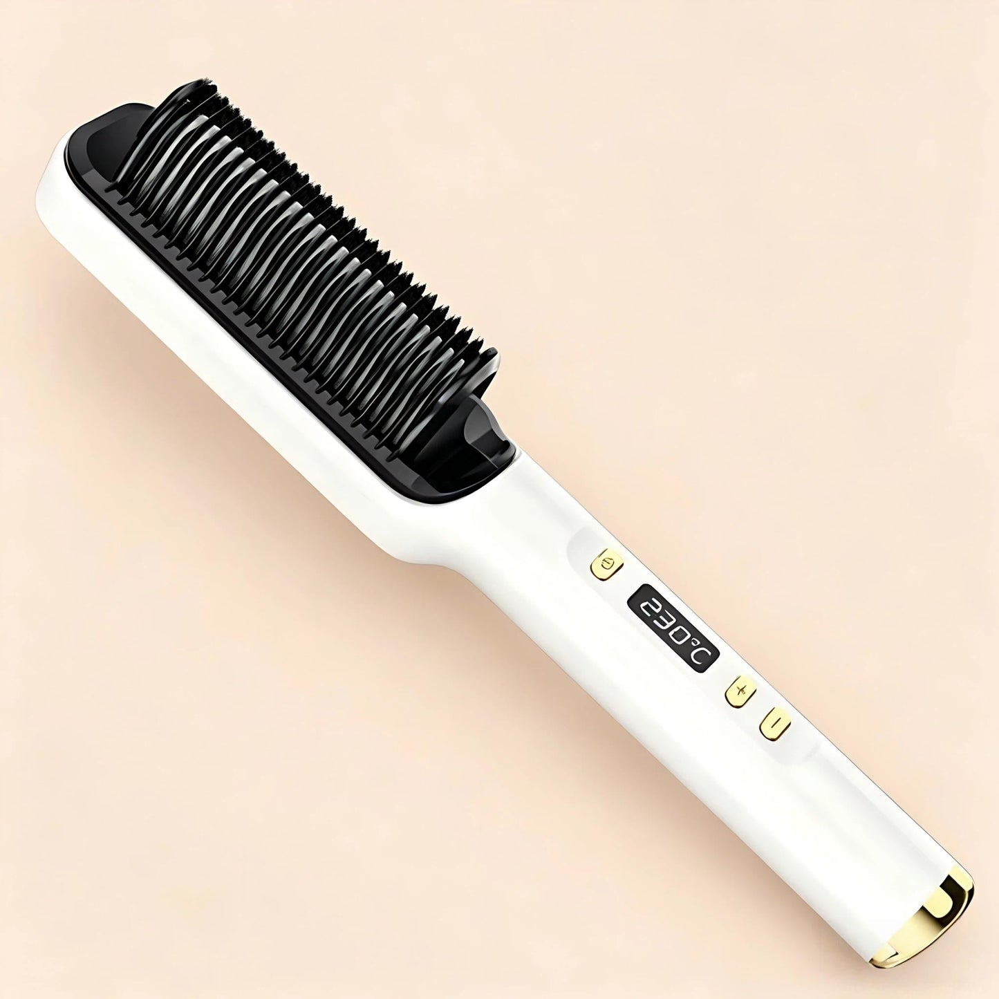 Heated Hair Straightener Comb, Professional Flat Iron Brush with Integrated Comb Design, Fast Heating Anti-Frizz Ionic Hair Straightening Tool for All Hair Types(White)