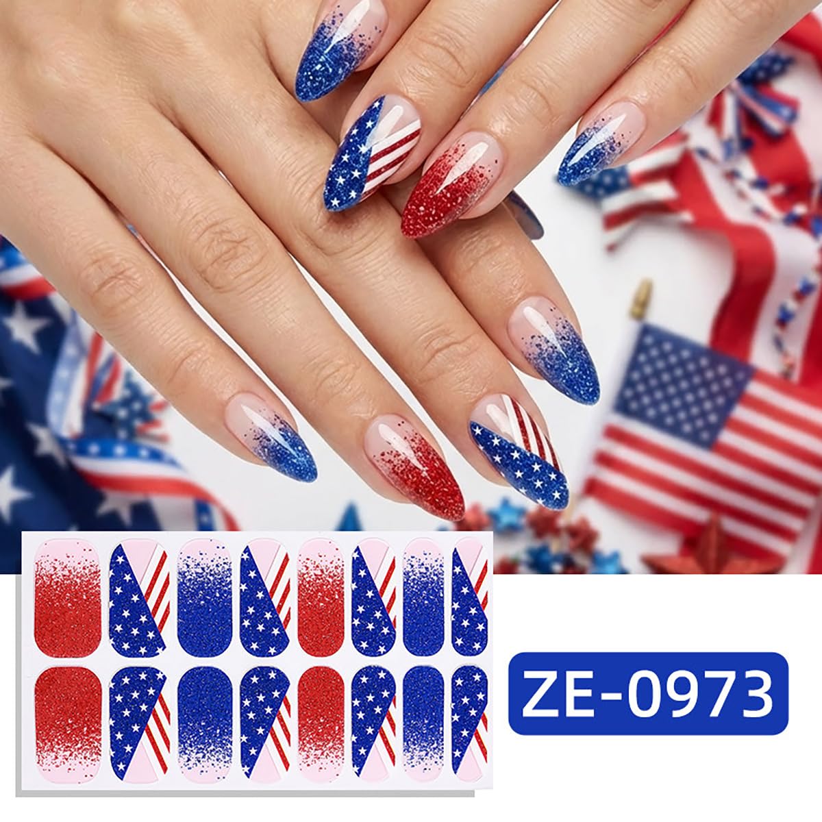 4 Sheets 4th of July Gel Nail Strips American Flag Gel Nail Strips Polish Wraps Supplies Self Adhesive Independence Day Gel Nails Sticker Full Nail Wraps Patriotic USA Designs for Women Manicure Tips