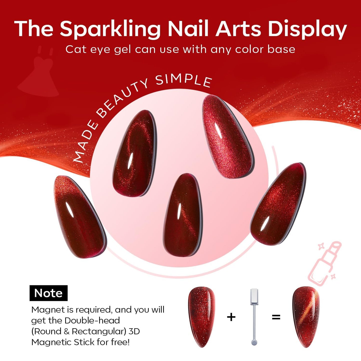 modelones Red Gel Nail Polish Set - 6 Colors 2026 Mothersday Ruby Glitter Cat Eye Magnetic Gel Polish Burgundy Red Sparkle Bloody Nail Polish Kit Soak Off LED Manicure Nail Art DIY Gift