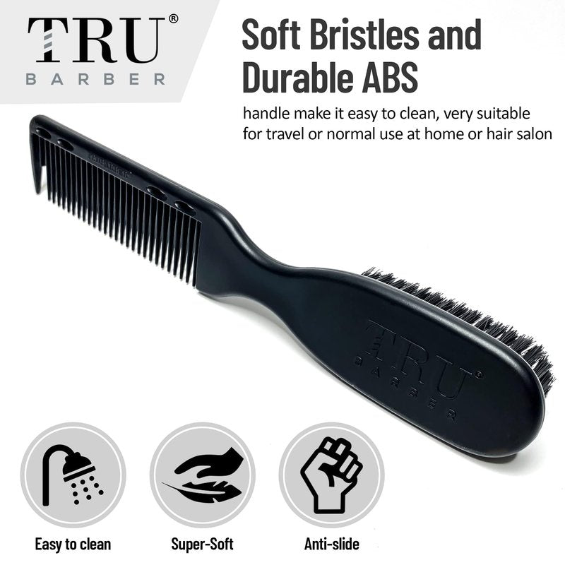 TRU BARBER PRO Fading Brush 2PCS Bundle, Barber Fade Brush, Cleaning Brush for clippers,Beard Brush,Stylist Comb Hair Styling Tool