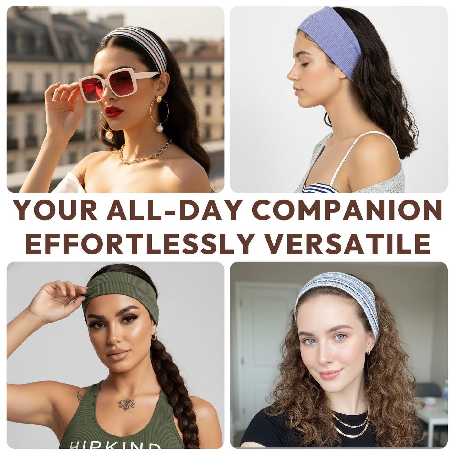 Aranya Classic Striped Headbands for Women 5pcs – Minimalist Soft Stretchy Fabric Athletic Hair Accessories for Yoga, Workout & Active Life (Striped Collection)