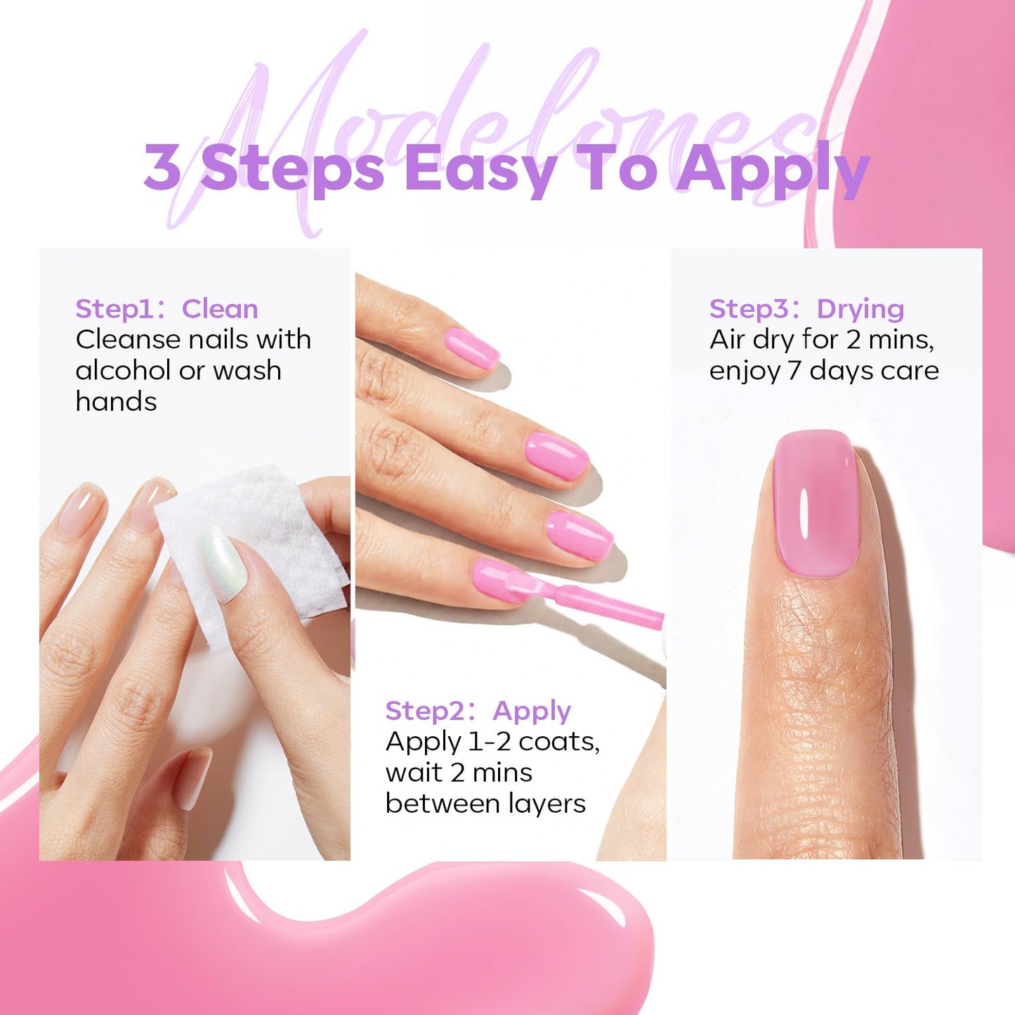 modelones Nail Strengthener Jelly Purple Pink Nail Repair for Damaged Nails Strengthening Polish 15ml Nail Growth and Strengthener Natural Concealer Foundation Nail Care Gifts for Women
