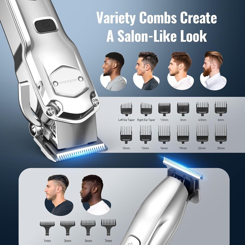 Hair Clippers for Men - Professional Cordless Trimmer Set | 4-in-1 with LED Display for Hair, Nose, Body, Bald Head