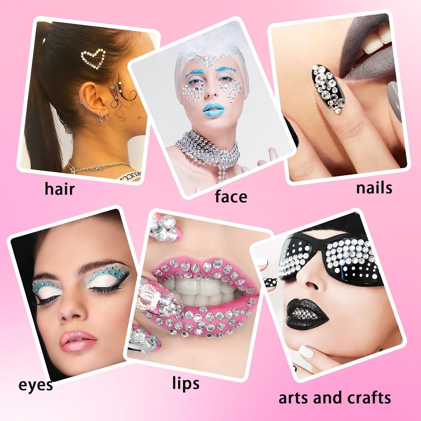 Hair Gems - 1760 Pcs Self-Adhesive Clear Rhinestones for Face, Body & Nail Art | Festival & Halloween Makeup