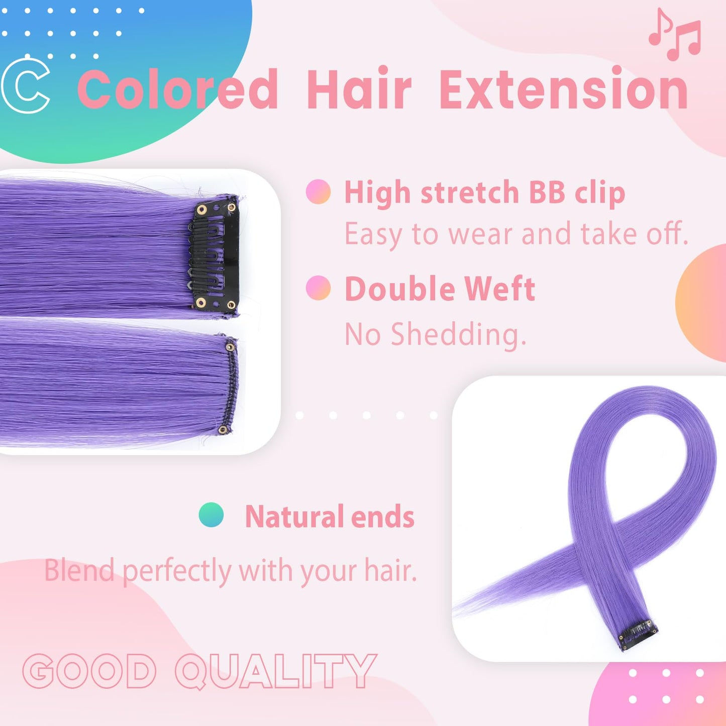 Colored Hair Extensions, 22 Inch Straight Clip in Hair Extension Body Face Hair Glitter Multi Color Rainbow Pink Red Hairpiece Extensions