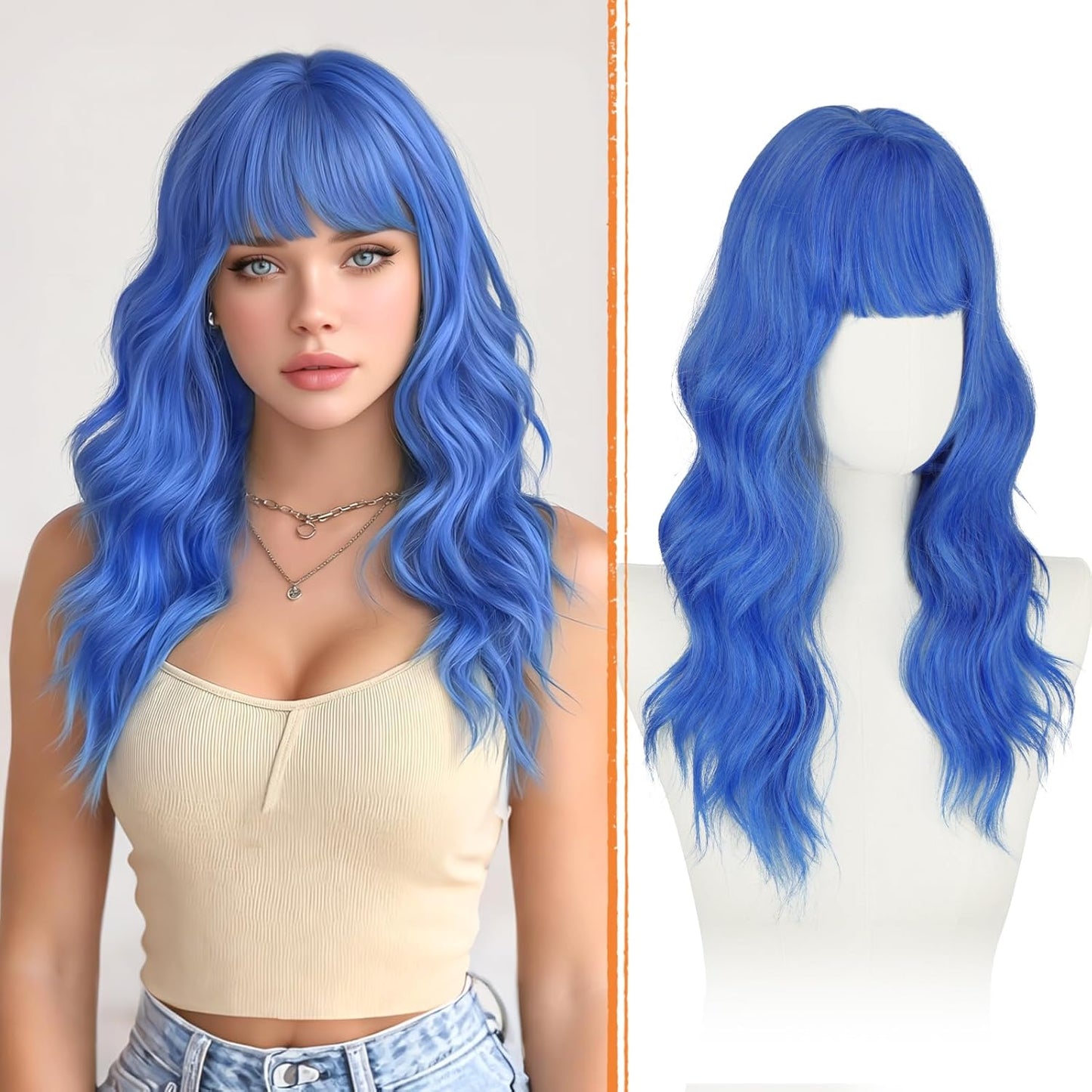 Brown Wigs with Bangs - 20 Inch Soft Wavy Synthetic Heat-Resistant Hair Wig for Women | Natural Look, Perfect for Daily Wear