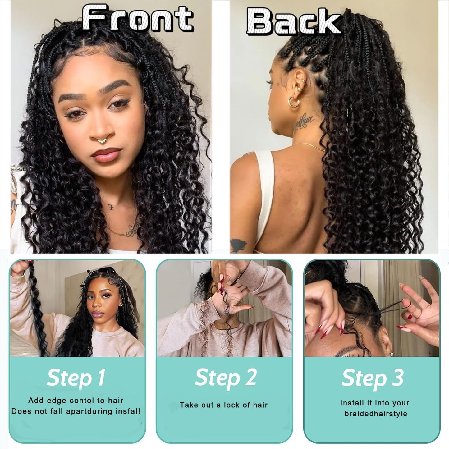 Human Braiding Hair for Boho Braids 100% virgin Human Hair 110g 20 Inch Curly Knotless 12A Deep Wave Bulk Bohemian Braiding Hair for 2 Bundles/Pack Extensions (1B-Natural Black-Deep, 20Inch)