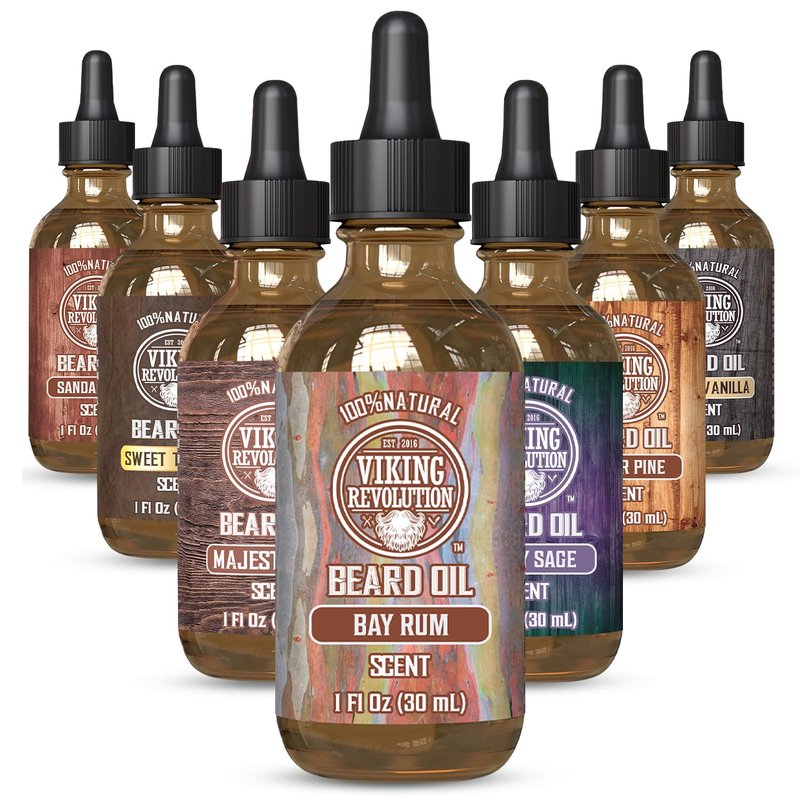 Viking Revolution Bay Rum Beard Oil for Men - Natural Softener and Conditioner with Argan & Jojoba Oils for Strengthening and Moisturizing