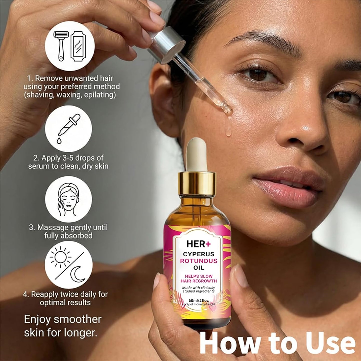 Cyperus Rotundus Oil for Hair Removal - 60ml | Reduces Body Hair Growth, Moisturizes & Soothes All Skin Types