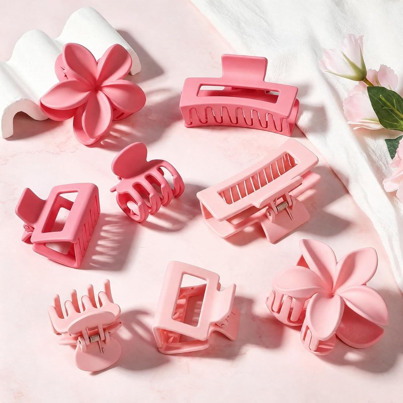 Matte Hair Clips for Women - 8 Pcs Strong Hold Non-Slip Claw Clips | Flower & Rectangle Styles in Neutral Colors