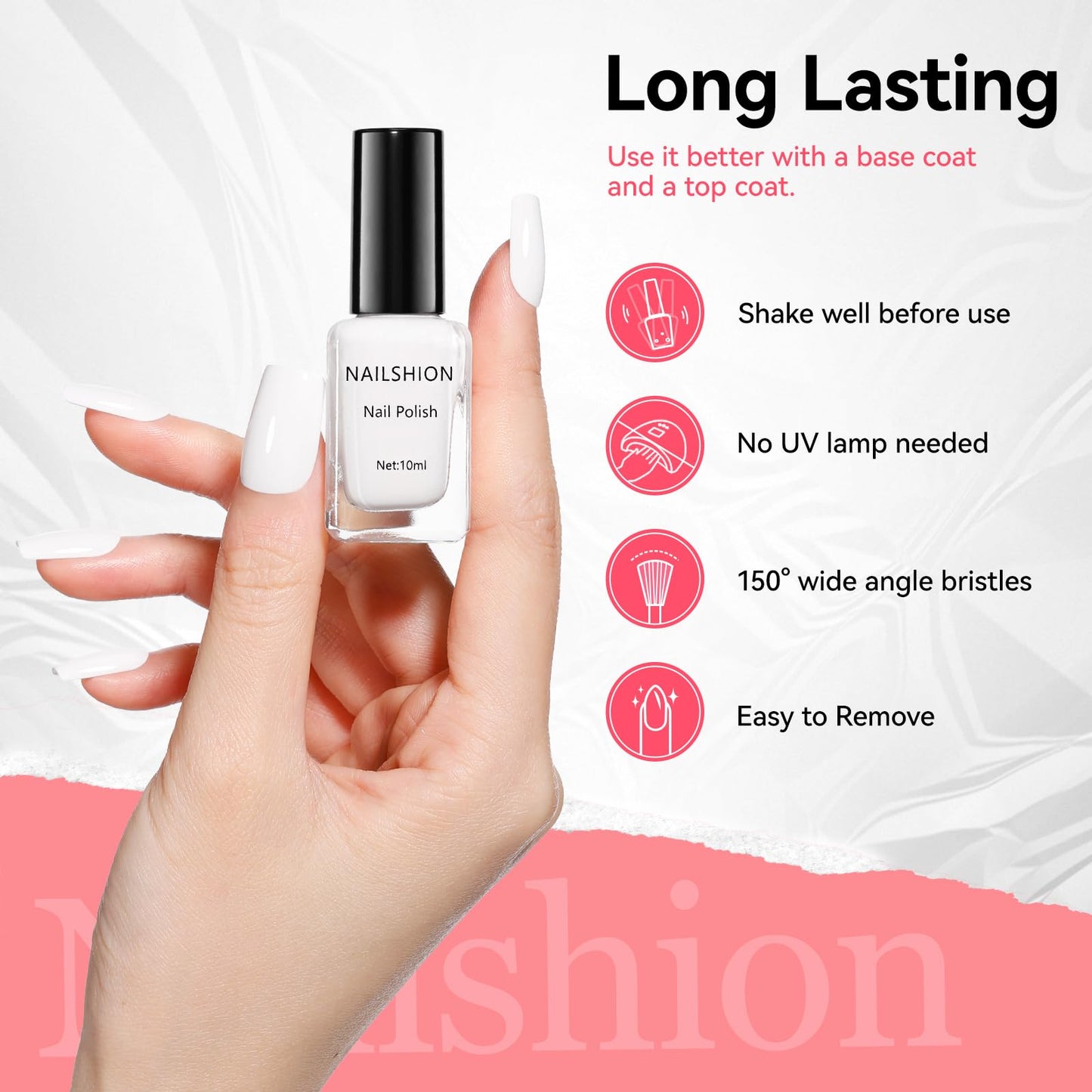 Nailshion White Nail Polish French Nail Art | Quick Dry Regular Nail Polish | 12-Free Vegan Rich in Castor Oil | Salon-Quality 108 Classic Snowy Toe Fingernail Polish DIY at Home