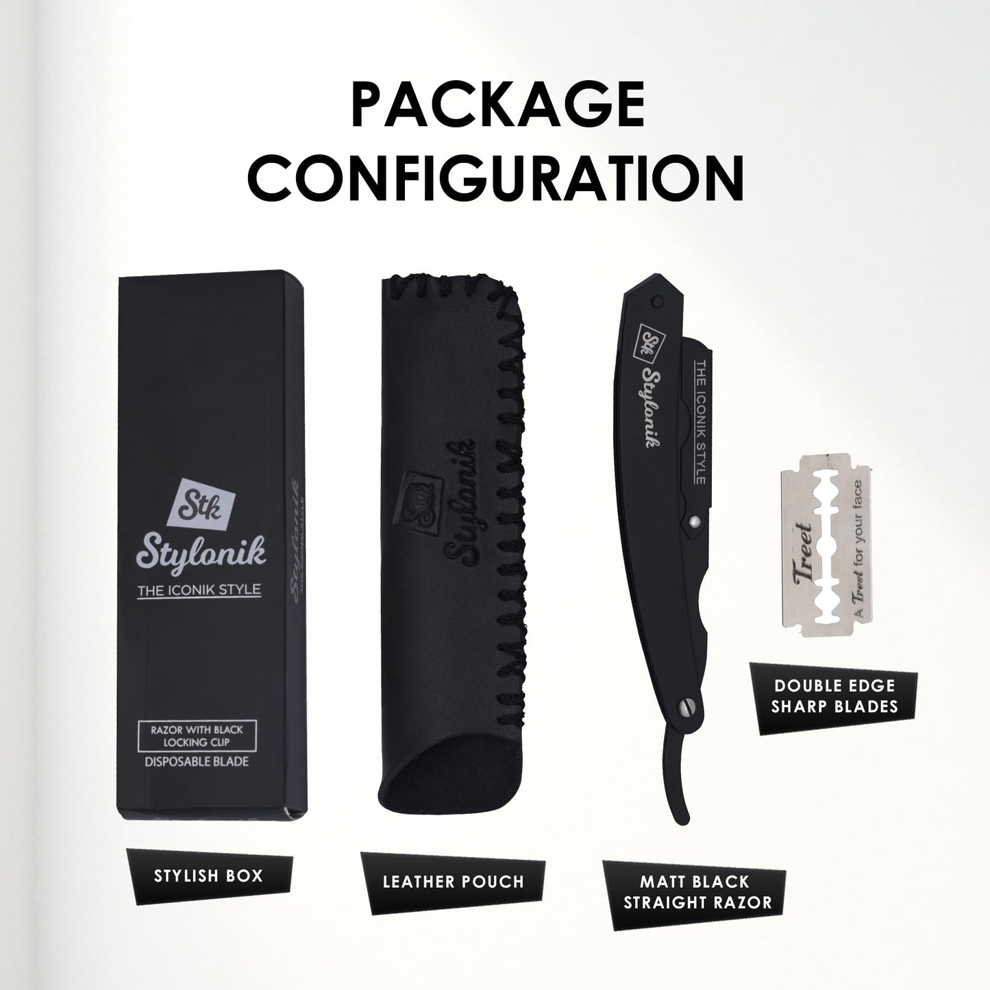 Stylonik Straight Razor for Men – Professional Straight Edge Razor Kit for Men with 60 Single/30 Double Sided Straight Razor Blades and Barber Razor Leather Case