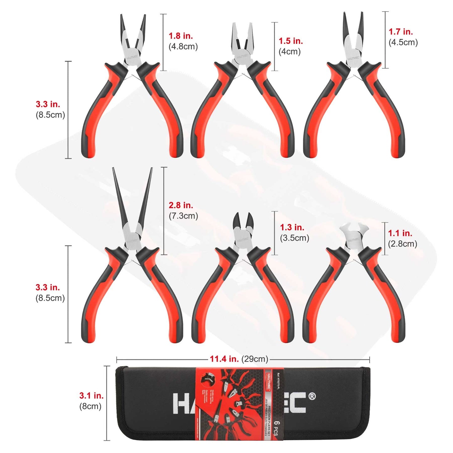 HAUTMEC 6PCS Mini Pliers Set High Leverage Multi Small Pliers Tool Set with Small Needle Nose Pliers Set, Linesman, Long Nose, Bent Nose, Diagonal Cutters, End Cutting Plier for Jewelry and Electronic