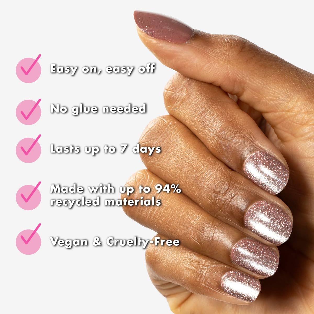 Effects Super Stick Mani Press On Nails - Extra Short Round | 32 Tabs in 16 Sizes | Non-Toxic & Easy On-Off