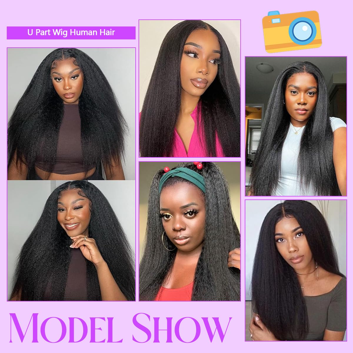 Kinky Straight U Part Wig - 20 Inch Human Hair for Black Women | Glueless, Natural Hairline, 220% Density
