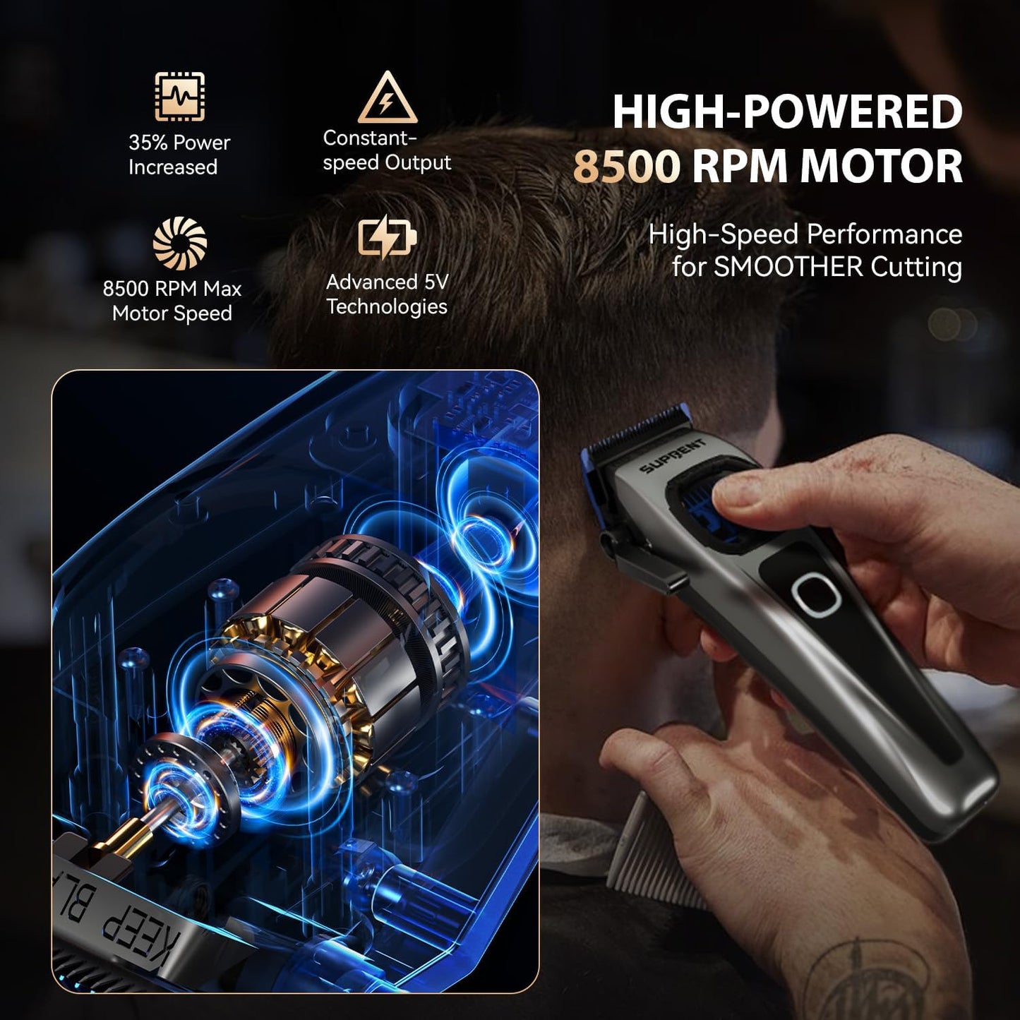 Professional Hair Clippers for Men - Cordless Barber Clippers & Zero-Gapped Trimmer Set | High-Performance Motor, Blue Titanium Blades