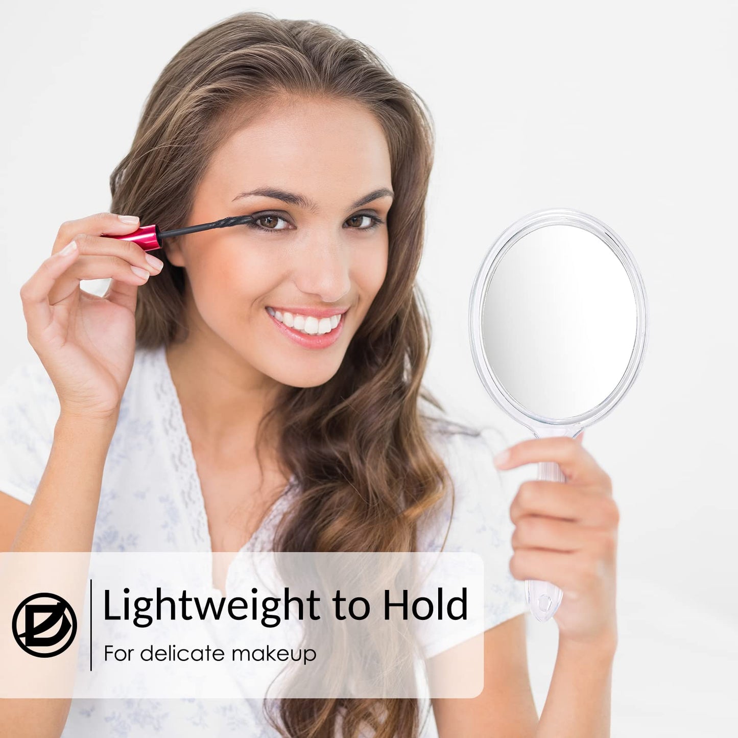 D Handheld Mirror with Handle 3.9" W x 8.3" L Hand Mirror Small Doule Sided Magnifying Mirror 1X 2X, Handle Makeup Mirror, Acrylic Handheld Mirror Rounded Shape, Transparent 1 PCS