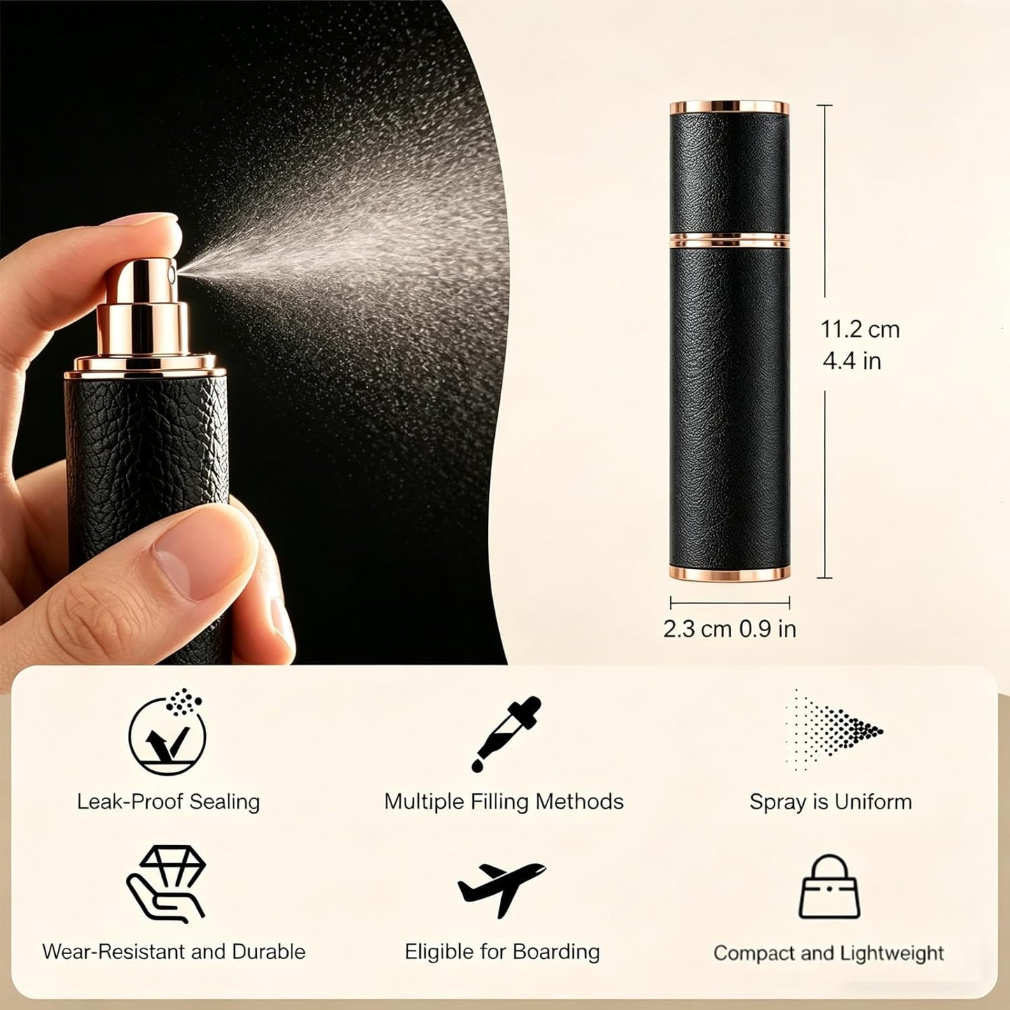 Refillable Travel Perfume Bottle Set - 2pcs 10ml Atomizer Spray Bottles | Portable Fragrance Dispenser for On-the-Go Use