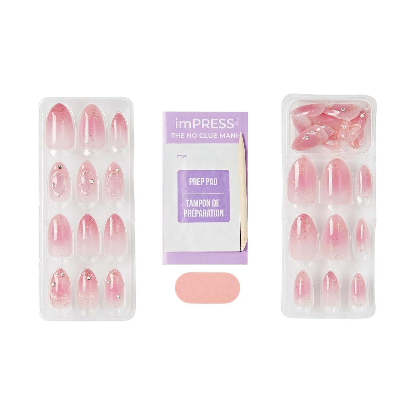 Impress No Glue Press-On Nails - 'Venus' Pink Almond Shape | Medium Size, 30 Nails & Accessories Included