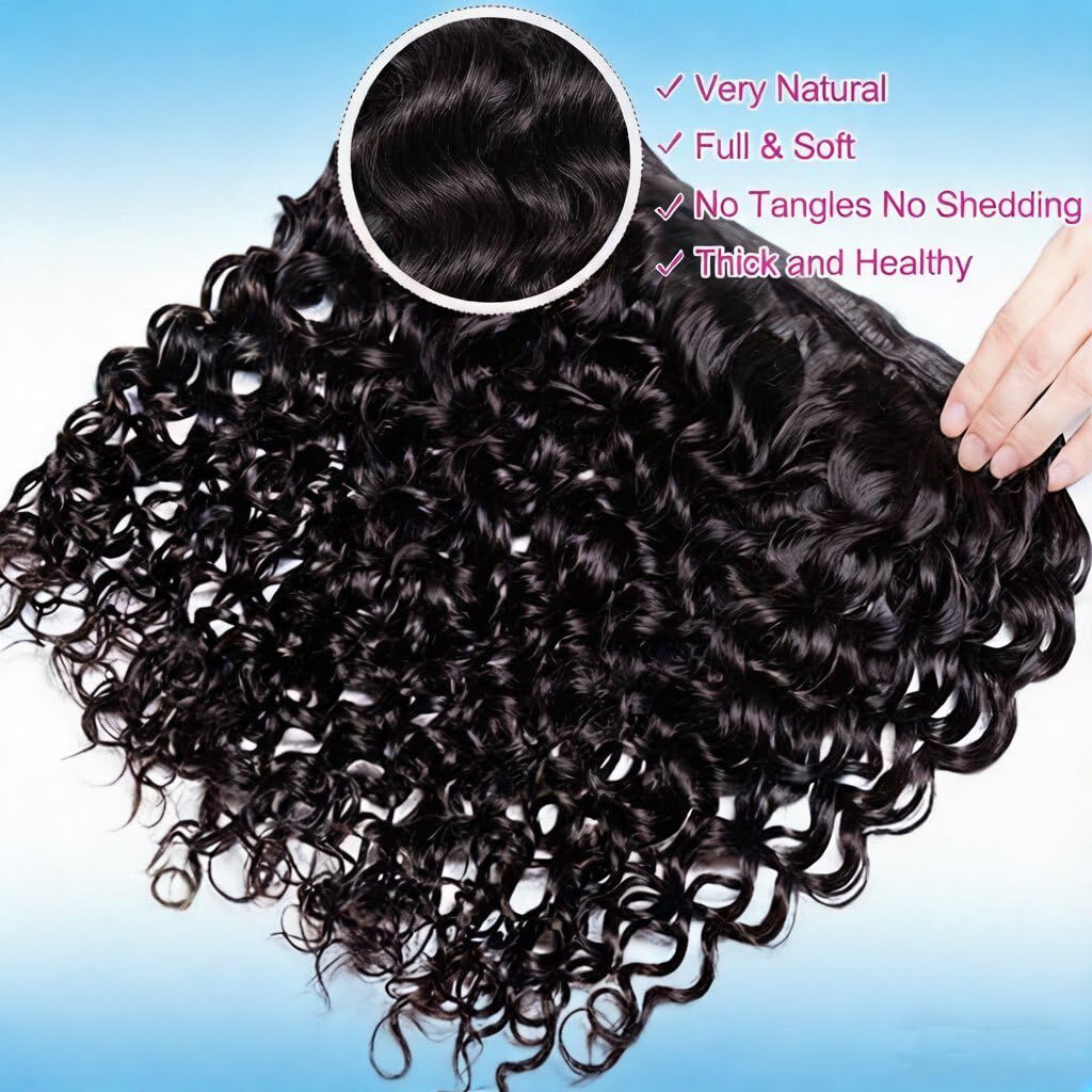 Human Hair Bundles - 100% Unprocessed Brazilian Virgin Deep Wave | 20-Inch Curly Weave Extensions for Women - Natural Black