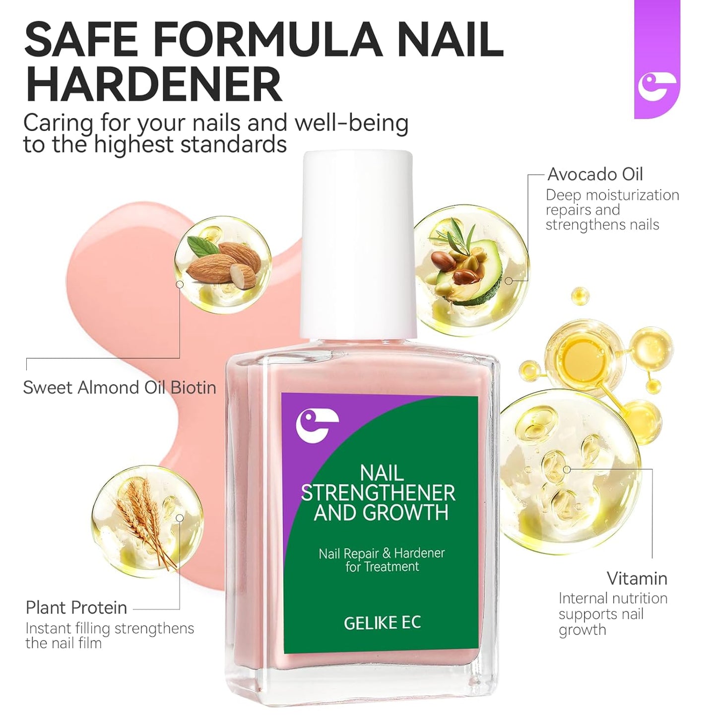 Nail Strengthener & Growth | Extra Strong Protein Hardener for Damaged Nails - Nude Pink 15ml - Quick Dry Ridge Filler