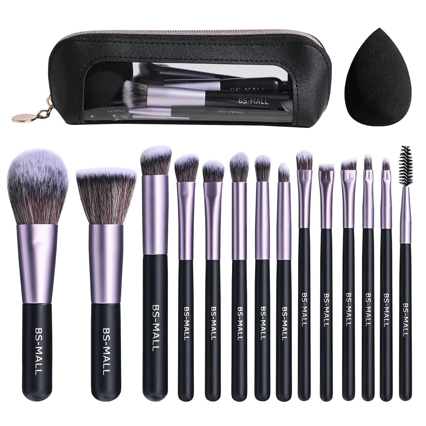 14 Pcs Makeup Brushes Set - Essential Foundation, Powder, Concealer & Eye Shadow Brushes with Travel Case | Bamboo