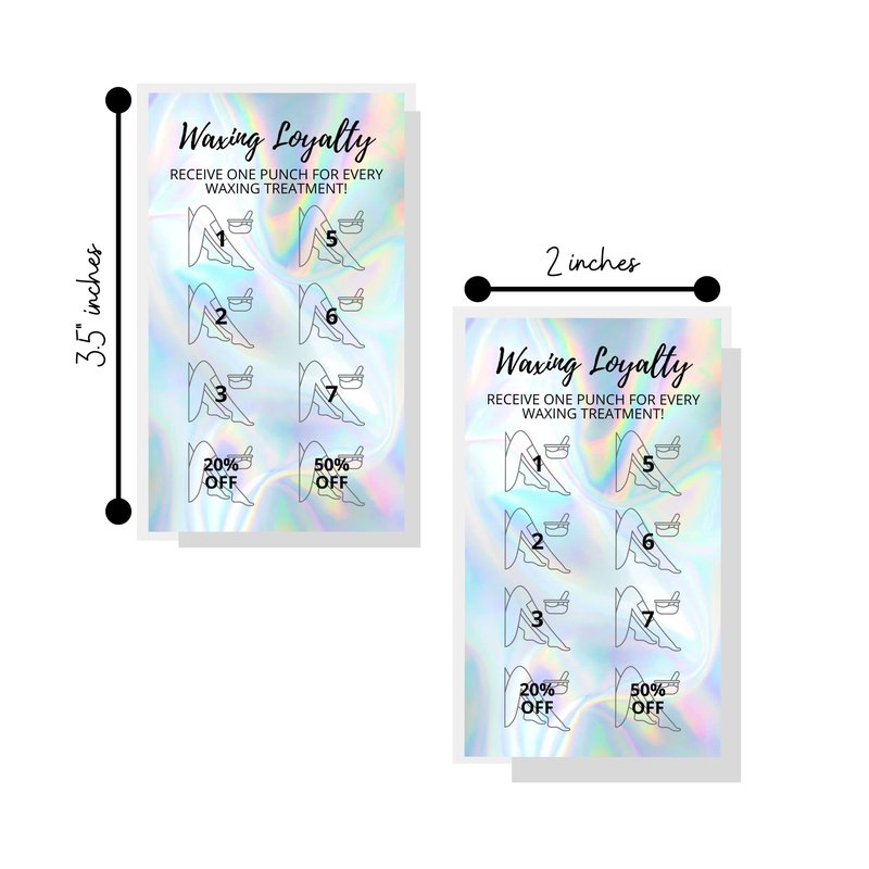 Waxing Loyalty Cards | 50 Pack | Size 2 x 3.5” inches Business Card Size | Wax Skin Business Estheticians | Non-Reflective Matte Holographic Look Design