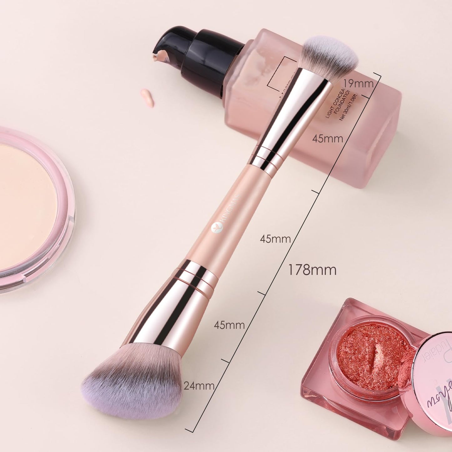 KINGMAS Foundation Brush, Dual-Ended Angled Makeup Brush for Foundation and Contour Blending Liquid Powder, Concealer Cream Cosmetics Blush, Cruelty Free Vegan (Pink)