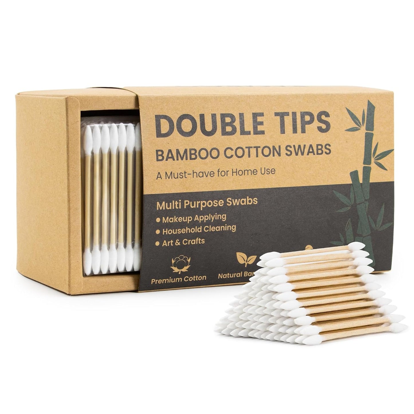 Pointed Cotton Swabs - 1200 Count Precision Tips with Bamboo Sticks | Ideal for Makeup, Nail Care & Crafts