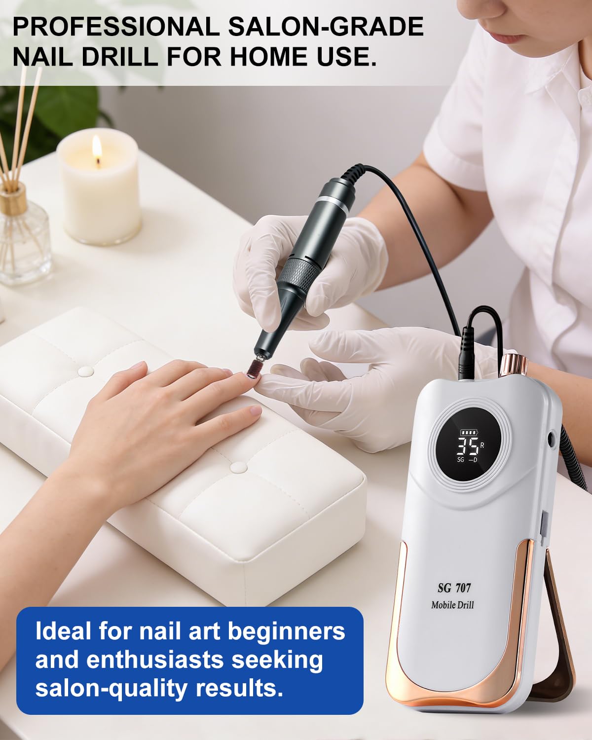 Moskany Professional Grade Electric Nail Drill Kit 35000RPM with 14PCS Bits White Portable Rechargeable Cordless File Machine for Acrylic Gel Powder Nails and Manicure Pedicure Toenail Tool Salon Set