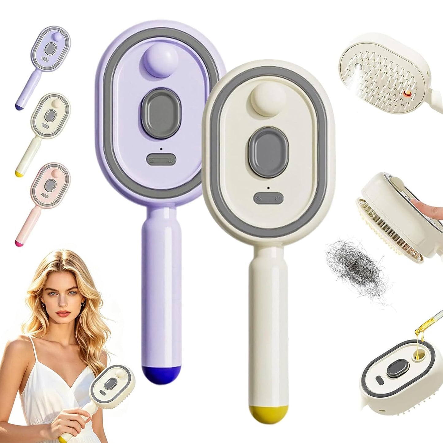 Electric Spray Massage Hair Brush 2026 Upgrade Air Cushion Brush Rechargeable Steam Hair Straightener for Anti Static Reduce Frizz Nourishes Hairs for Home Spa Grooming Styling (Beige+Purple)