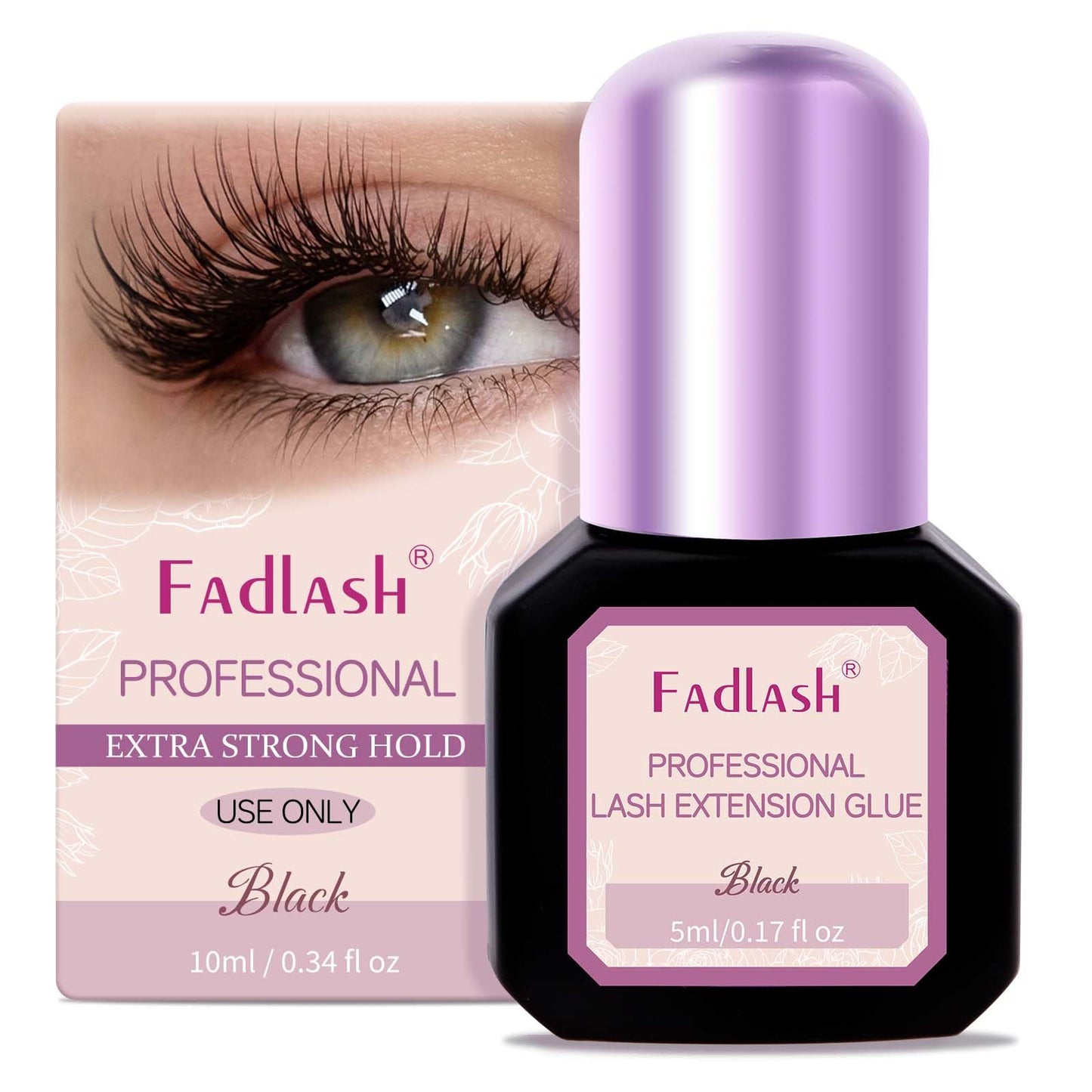 FADLASH Eyelash Extension Glue 0.5-1 Sec Dry/6-8 Weeks Retention Extra Strong Hold Lash Glue Waterproof Black Adhesive for Professional Use Only (5ml)