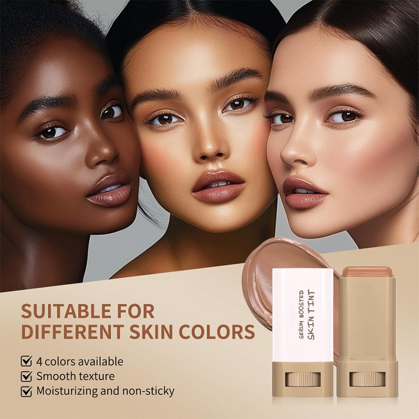 Foundation Stick - Serum-Infused Beauty Balm for Flawless Skin | Longwear Tinted Moisturizer in Natural Finish (#02, #03, #06)