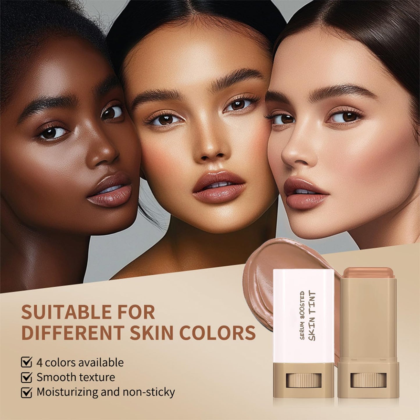 Foundation Stick Beauty Balm Serum Boosted Skin Tint, Serum Boosted Skin Tint Balm, Solid Tinted Moisturizing SerumContour Stick Foundation FaceStick, Longwear ContourStick, Natural Finish (#3)