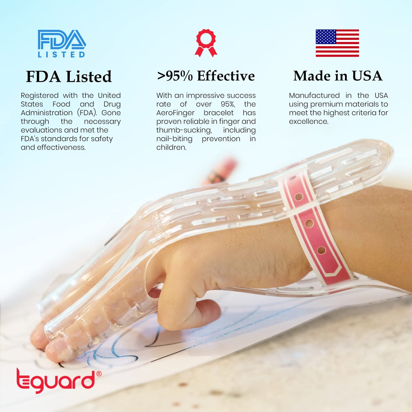 TGuard AeroFinger Anti-Finger Sucking Guard – Finger Sucking Prevention Kit, Deterrent to Stop Finger Habit, Washable Secure-Fit Guard for Kids, Large (Kids 70 lbs & Up), Ages 7 and Up, Made in USA