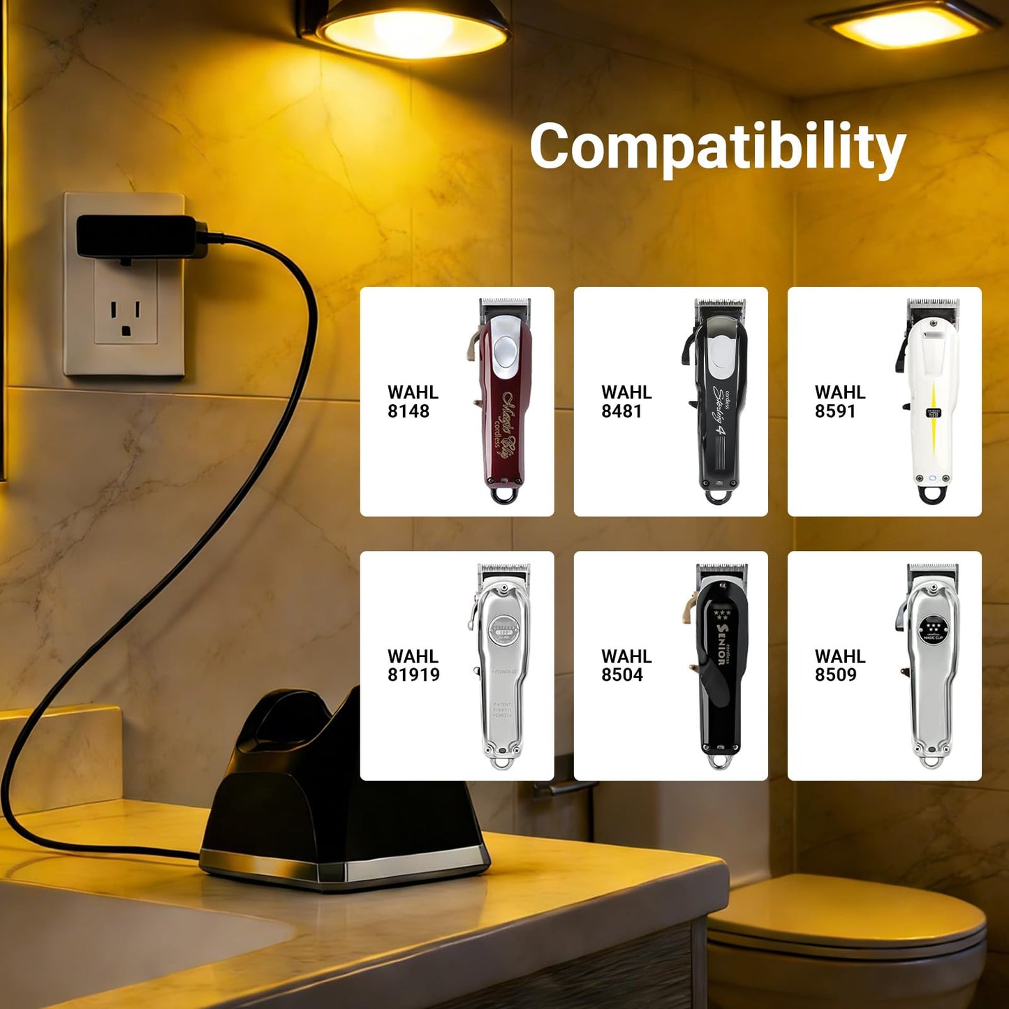 Charging Stand Compatible with Wahl Professional Cordless Clipper Charger Dock Compatible with Wahl Sterling and 5-Star Clippers 8148 8481 8591 81919 Replacement Parts 3801 Adapter