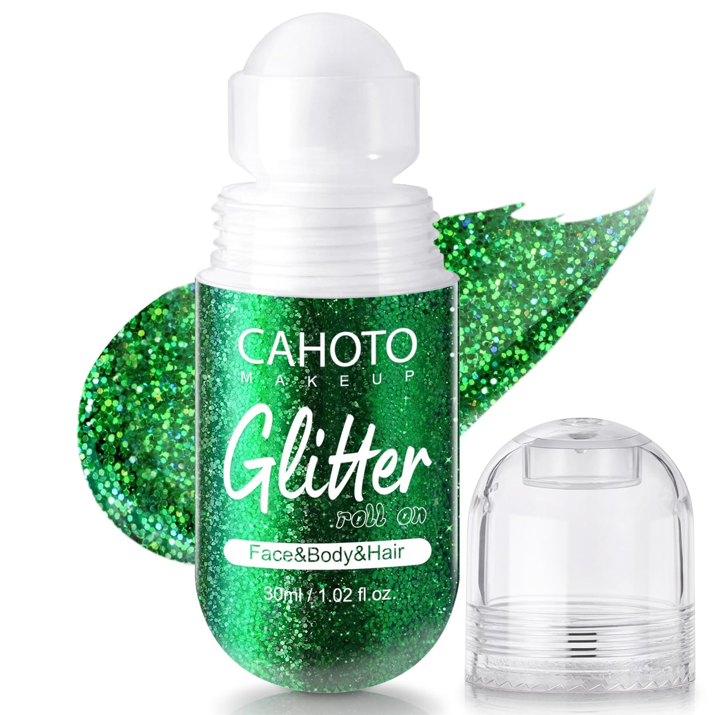 CAHOTO Green Roll-on Glitter for Face Body and Hair, Mermaid Rolling Sequins for St. Patrick's Day, Chameleon Color for Christmas Concerts Rave Festival Mardi Gras Halloween Party Carnival, 1.02fl.oz