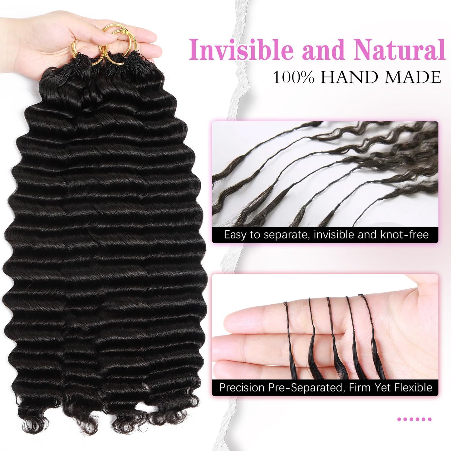 URFIRST Human Crochet Hair for Black Women 16 Inch 120g Deep Wave Feather Human Hair Crochet Extensions Miracle Knots Hair Curly Bundles Soft Lightweight Natural Black 100 Strands