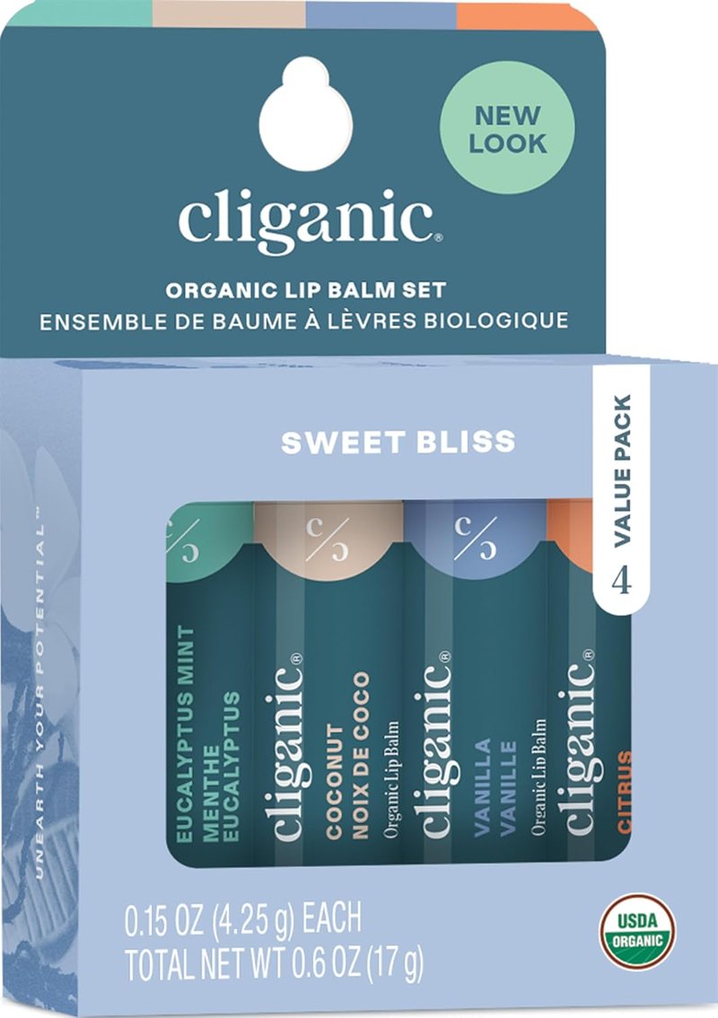 Organic Lip Balm Set - 4 Flavor Variety | Natural Hydrating for Cracked & Dry Lips