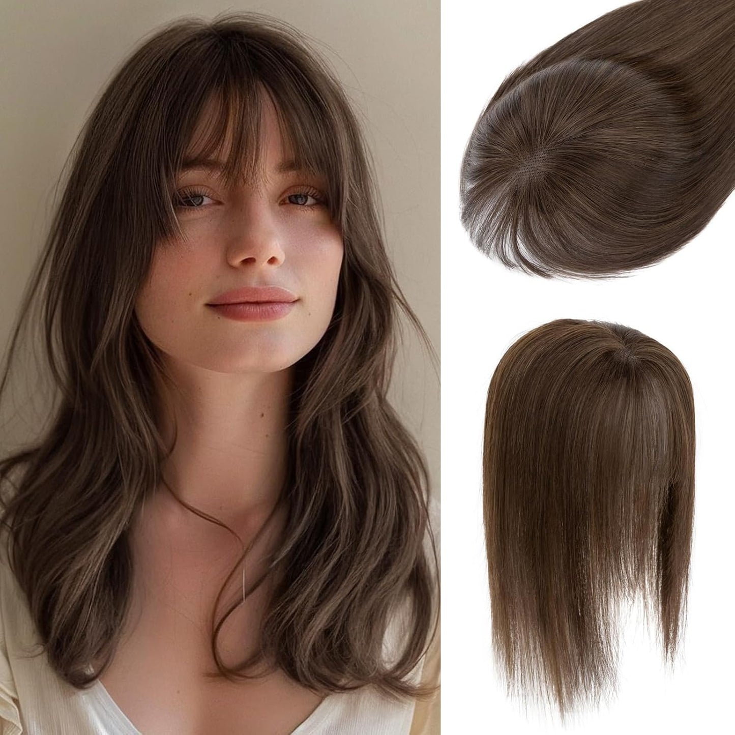 Dark Brown Human Hair Toppers for Women - 360° 3D Clip-In Short Hairpieces | 12 Inch