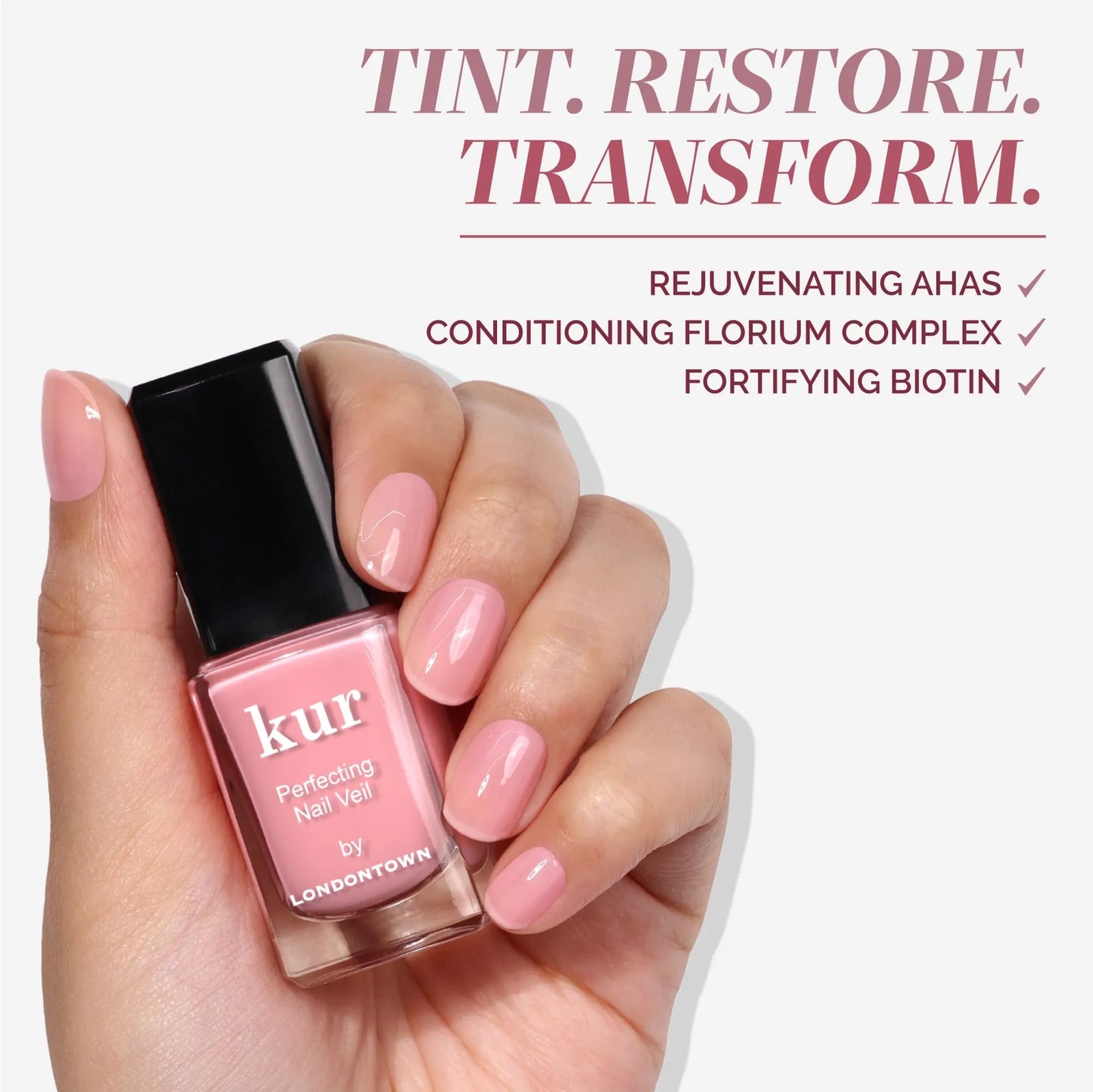 LONDONTOWN Perfecting Nail Veil, Sheer, Buildable Nail Tint Plus Nail Strengthener, Hydrates & Conditions Nails, #7 Sheer Cherry Blossom Pink, 0.4 Fl Oz