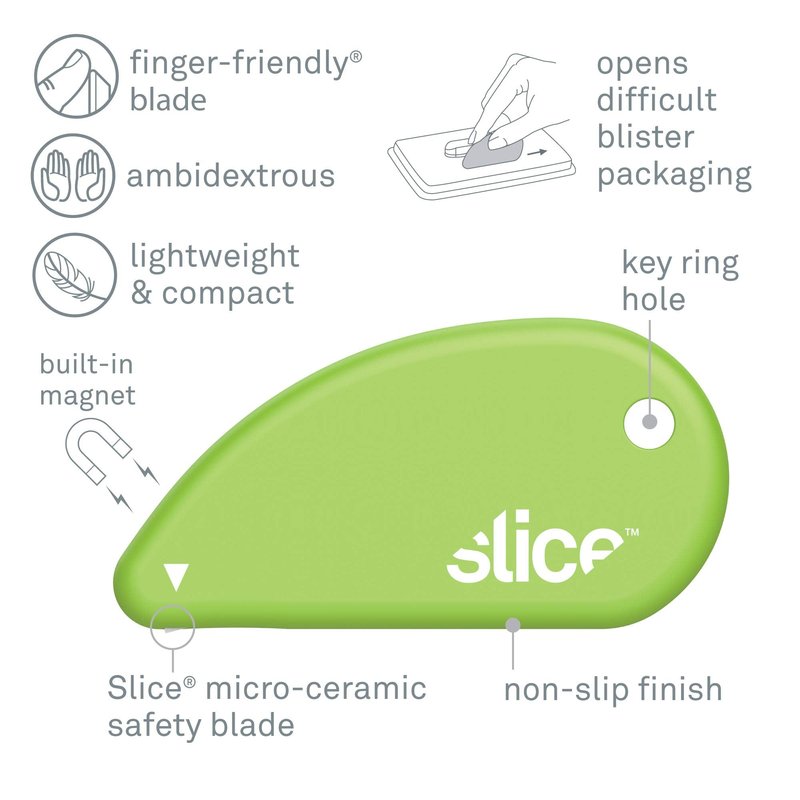 Slice Micro Safety Cutter | Safe Ceramic Box Cutter Lasting 11x Longer than Metal | Keychain Box Opener | 4 Pack | Green